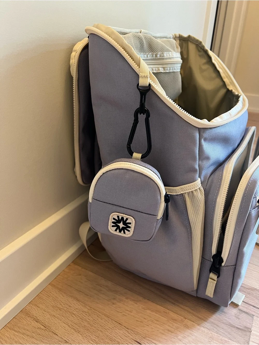 Lavendar Baby Diaper Backpack with Cream Trim